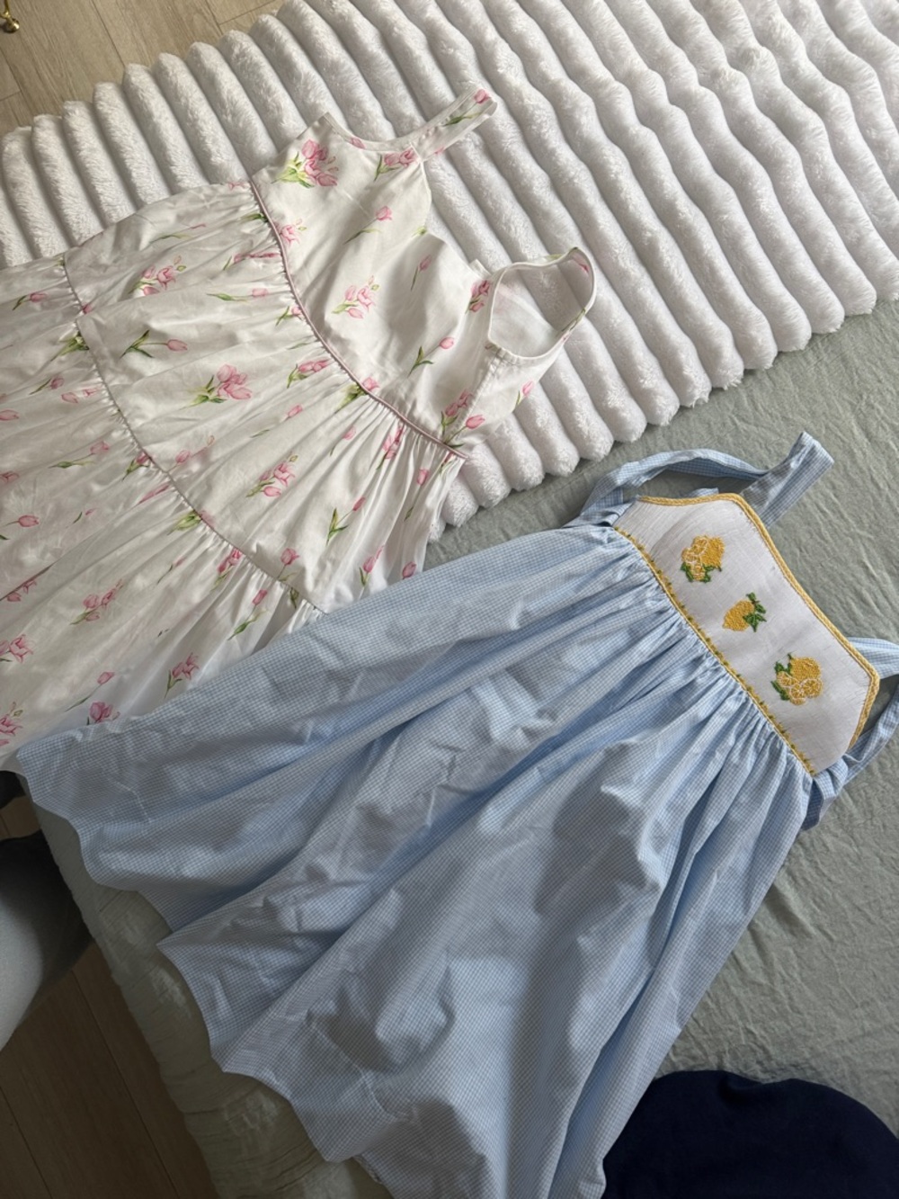 Girls' Floral Sundress & Blue Smocked Dress - Pink Roses and Light Blue